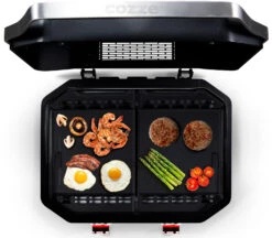 COZZE Plancha 600 / Plancha Grill Mit 2 Gusseisen Grillplatten -Outdoor-Grillladen COZZE Plancha 600 2 Brenner Gasgrill Food Topview