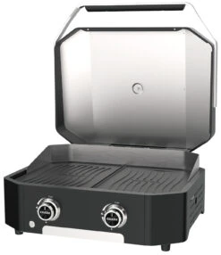 COZZE Plancha 600 / Plancha Grill Mit 2 Gusseisen Grillplatten -Outdoor-Grillladen COZZE Plancha Grill 600 2 Brenner open