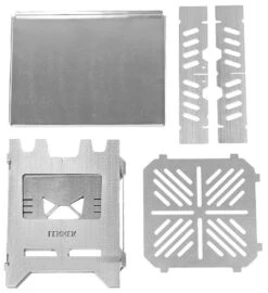 Fennek Hobo Kocher Premium Zum Klappen / Edelstahl Mit Tasche Und Aschewanne -Outdoor-Grillladen Fennek Hobo Kocher Premium Edelstahl Einzelteile