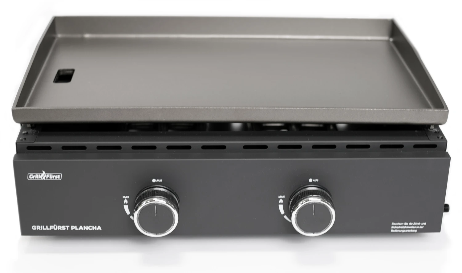 Grillfürst Plancha Grill - 2 Brenner Mit Insgesamt 7 KW Und Edelstahl Plancha - Inkl. 2 Stk. Plancha Spatel Und Grillzange 3 Grillfürst Plancha Grill - 2 Brenner Mit Insgesamt 7 KW Und Edelstahl Plancha - Inkl. 2 Stk. Plancha Spatel Und Grillzange – Bild 3