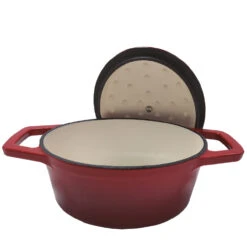 Grillfürst Dutch Oven Sternentöpfchen / Gusseisen Bräter - Emailliert - S - Rot -Outdoor-Grillladen Grillfuerst Sternentoepfchen rot Braeter S 20 201 Deckel offen