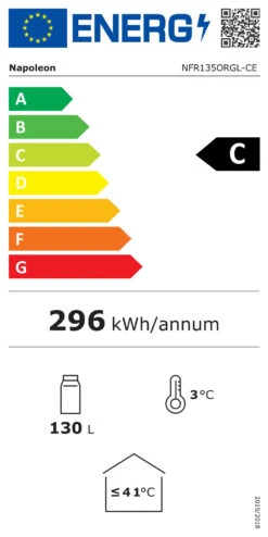 Napoleon Outdoor - Kühlschrank, 135 Liter, Rechtsdrehende Tür Mit Doppelverglasung Und LED Beleuchtung - Wasserdicht Nach IP24 -Outdoor-Grillladen Napoleon Kuehlschrank Energieeffizienz