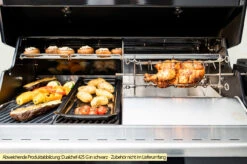 Outdoorchef Dualchef S 425 G Edelstahl Gasgrill Mit Seitenkocher + Blazing Zone Infrarotbrenner + DGS Gusseisen Grillrost 2 Stk. + DGS Gemüse Grillrost 2 Stk. -Outdoor-Grillladen Outdoorchef Dualchef S 425 G Zone Divider Drehspiess 1